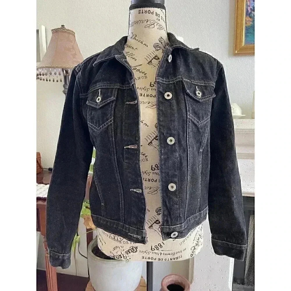 Guess Jeans Vtg Denim Black Jacket Button Down XL (junior) Sz Small For Women
